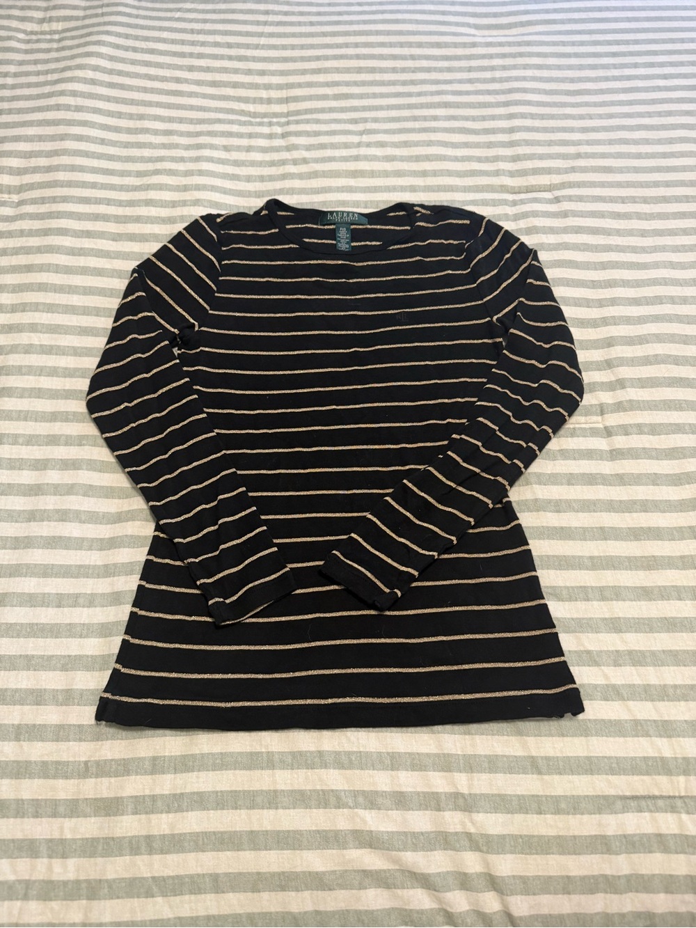 Lauren Ralph Lauren Black and Gold Striped Scoop-Neck Sweater
